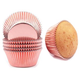 100pcs Cupcake Liners for Baking, Mini Foil Cupcake Cases Muffin Liners, Nonstick, Rose Gold