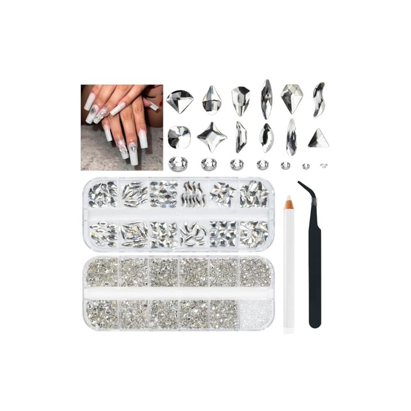 qiipii 4080Pcs Crystal Clear Uñas Rhinestones Multi Formas Flatback Cristal