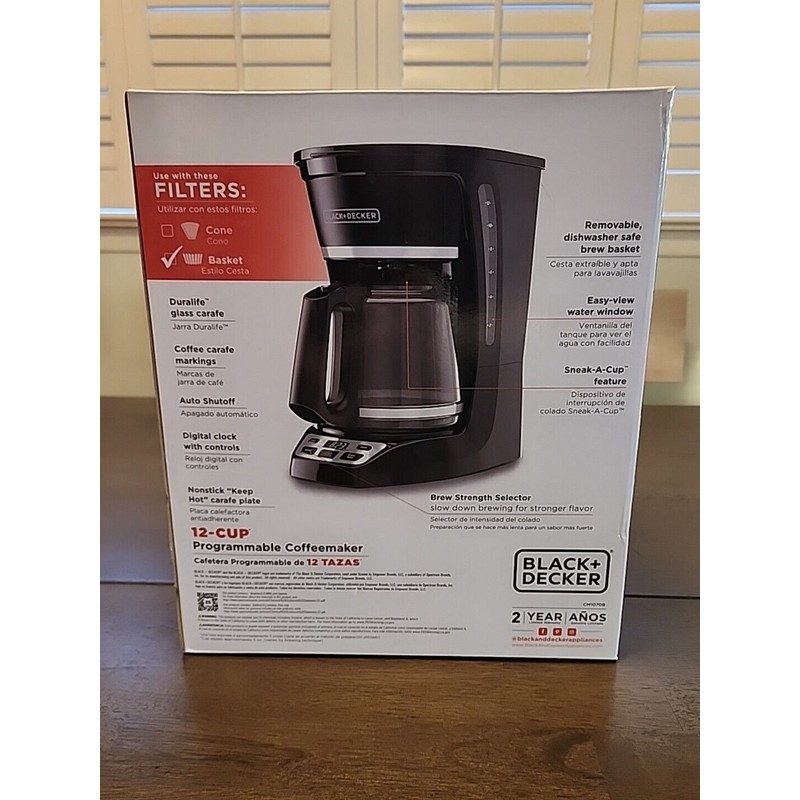 BLACK+DECKER 12-Cup* Programmable Coffeemaker, Black, Vortex Technology Digital