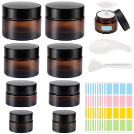 Rierousy Pack of 8 Cream Jars for Filling 10 ml 20 ml 30 ml 50 ml Empty Brown Glass Jars / Refillable Containers / Ointment Jars with Lid and Liner Lotion, Creams and Cosmetics