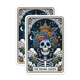 (2 Pack) Drama Queen Skull Stickers - Skull Flower Crown Stickers - Day of The Dead Stickers - 5" On Longest Side - Sticks to Smooth Flat Surfaces - Made in USA - BMCS4630