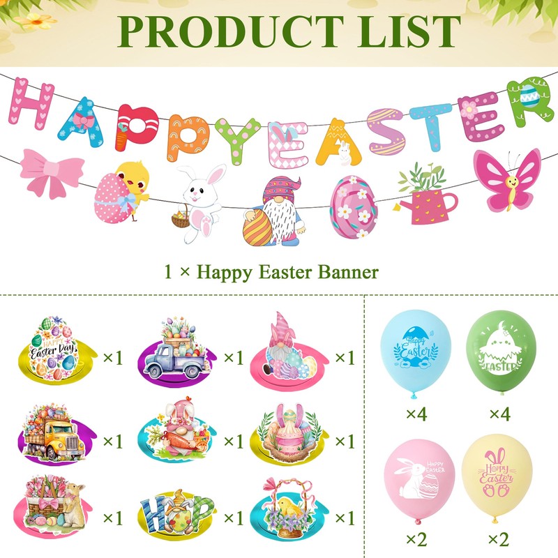 Easter Decorations Indoor Happy Easter Banner Garland Easter Bunting Balloons