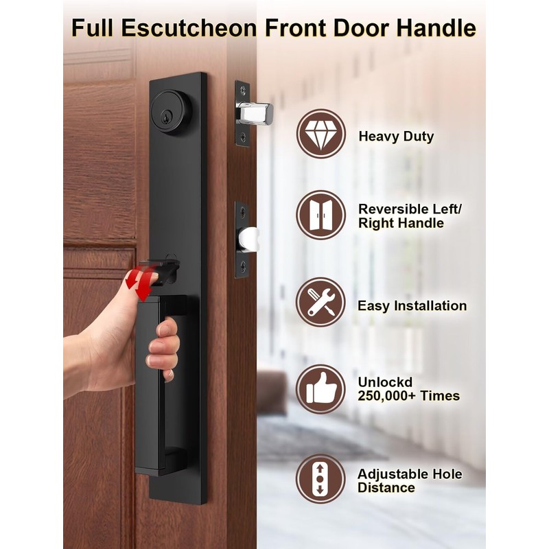 Tinewa Front Door Lock Set, Full Escutcheon Front Door Handle