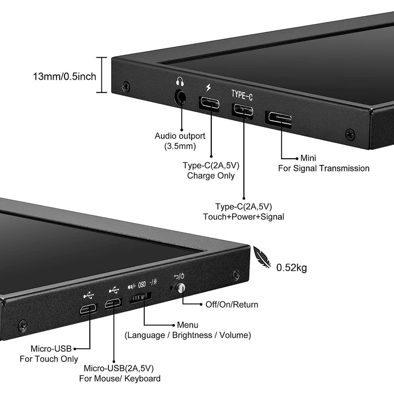 12.6 Inch Secondary Screen FHD IPS Second Screen Stretched Bar