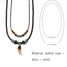 Aroncent Herren Lederkette Leder Halskette mit Legierung Anhänger Wolf Gebiss Zahn verstellbare Kette