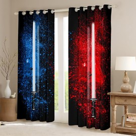 Feelyou - Cortinas de sable de luz, 38 pulgadas de ancho x 45 pulgadas de largo, para niños, adolescentes, rojo, azul, 2 paneles de cortinas para ventana, decoración del recámara, decoración del