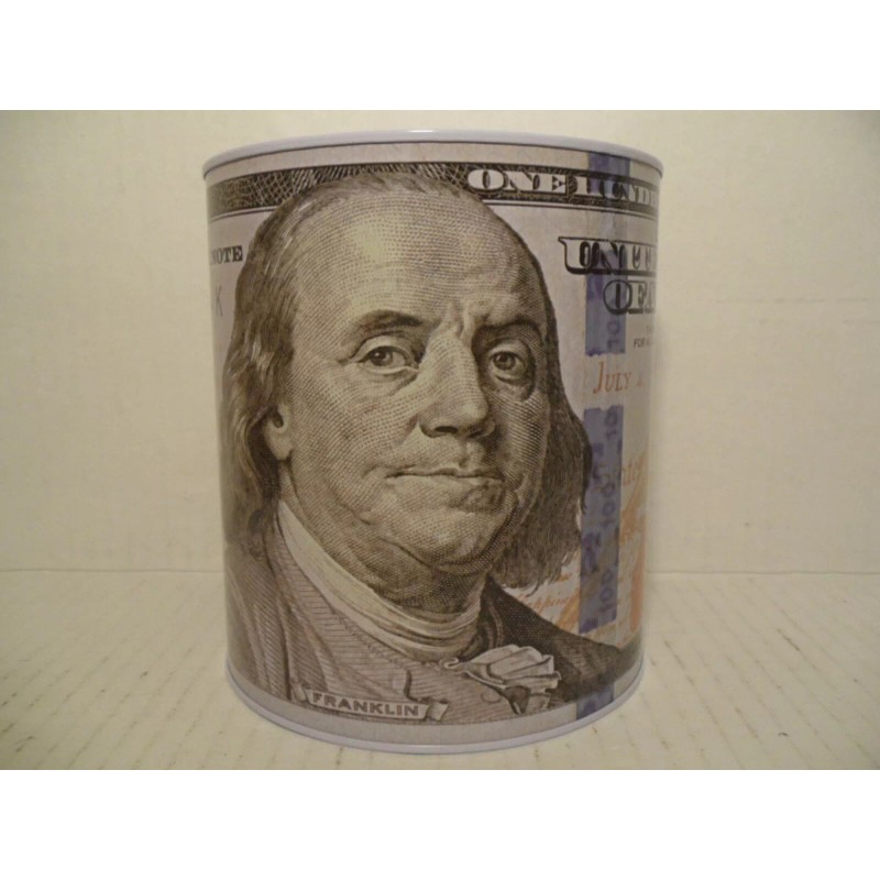 NEW 100 Dollar Bill Saving Tin Piggy Bank Benjamin Franklin