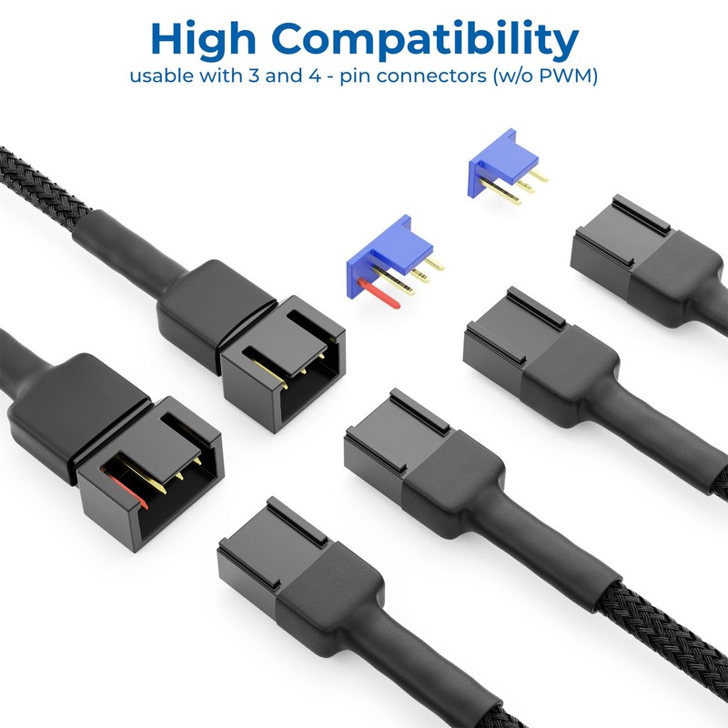 deleyCON 15 cm 3-Pin Fan Y-Cable Nylon - Robust Adapter