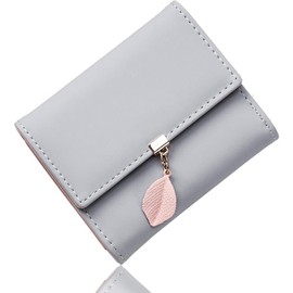 Ladies Purse, RFID Blocking PU Leather Wallet for Women Leaf Pendant Zipper Coin Purse with Multiple Card Slots and Roomy Compartment