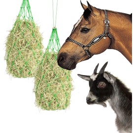 KAKOLOPT Horse Treat Bag Feeder Net,Hay Nets For Horses,Strong Mesh Hanging Slow Feeder Haynet+Rope For Haylage,Horse Treats & Soak Hay Bale Equestrian Horse Accessory for Goat Sheep (2x 36" Green)