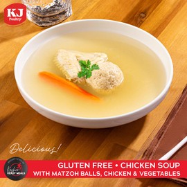 KJ Poultry Kosher for Passover Gluten Free Meals, Chicken Soup with Non Gebrokts Matza Balls, Halal, (12 Pack) Prepared Entree Fully Cooked, Shelf Stable Microwave Dinner, Travel, Military, Camping