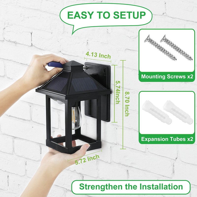 CYHKEE 2 Pack Solar Wall Lanterns Outdoor with 3 Modes,