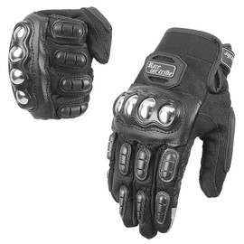 Qaemyro Stainless Steel Motorcycle Gloves for Men, Touchscreen Gloves for Dirt Bike Riding Road Racing Cycling Motocross - Black XL