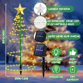 MZJAUVF Outdoor Solar Christmas Lighting, Christmas Decoration Solar Outdoor Christmas Tree Lighting, Outdoor Solar Christmas Decoration with 8 Modes, Solar Christmas Decoration for Garden, Patio