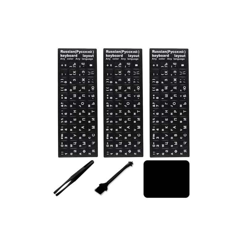 3 Pack Universal Russian Keyboard Stickers (6-in-1), Cyrillic Keyboard Letter