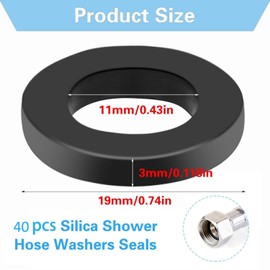 40pcs Black Shower Hose Washer Seals, 1/2 Inch Tap Sealing Rings, Shower Seal, Rubber Washers for Plumbing