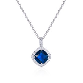 Diamond Treats 925 Sterling Silver Blue Pendant Necklace with a Sapphire Blue Stone, Cushion Cut Sapphire Blue Necklace in 925 Silver, Blue Drop Pendant Necklace for Women, Jewellery Gifts for Women