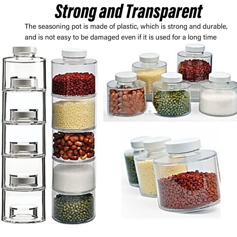 Hspemo 6Pcs Stackable Spice Jar Spice Tower Spice Color Transparent