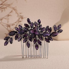 Rumtock Purple Rhinestones Beads Hair Piece Wedding Bridal Hair Comb Women Headpiece (Purple)