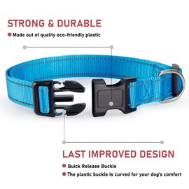 Reflective Dog Collar with Buckle Adjustable Safety Nylon Collars for Small Medium Large Dogs, Blue M