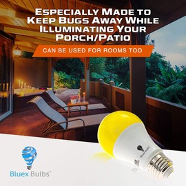 2-Pack Solray A19 Amber Yellow LED Bug Light Bulb No Blue Light Outdoor 650 Lumens 120V E26 Medium Base 9.5-Watt (40-Watt Replacement) A19 Outdoor Bug LED Warm Light Bulb