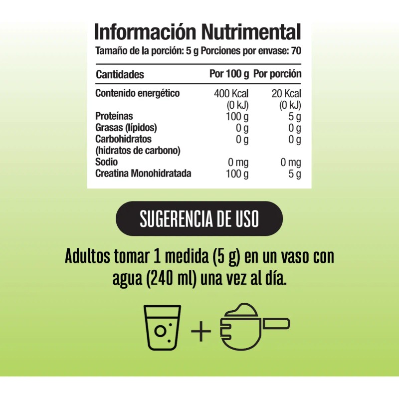 Rendimiento Muscular, Creatina Monohidratada - 350 G Sabor Sin sabor