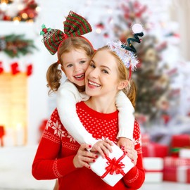 FRCOLOR 6 Pack Christmas Headbands Elf Reindeer Antlers Sequin Bow Santa Headpiece Hair Bow for Christmas Holidays Parties Photos Stand