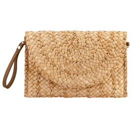 Summer Beach Bags for Women Straw Clutch Woven Handbag Straw Crossbody Bag (Khaki)