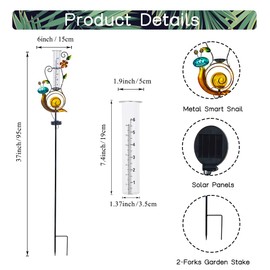 Stargarden Rain Gauge Outdoor - 36 Inch Snail Solar Rain Gauge with 6” Glass Tube for Yard Garden Patio Lawn