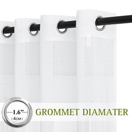 PONY DANCE Set of 2 semi-transparent voile curtains, linen curtain with eyelets, decorative curtains, living room/bedroom, white curtain, country house, H 220 x W 140 cm