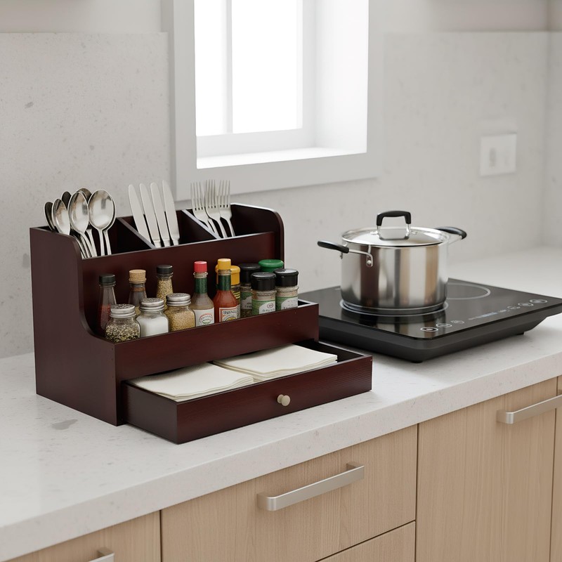 Mynanera Utensil Holder for Kitchen Counter Wooden Utensil Organizer with