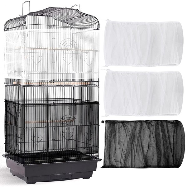 3 Pièces Grande Couvertures de Cage à Oiseaux Réglable Housse de Cage à Oiseaux Universelle en Filet Maille Nylon Garde-Jupe Doux (78 x 15 Pouces de Circonférence et de Largeur)