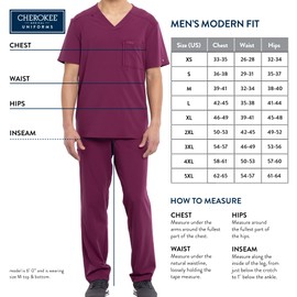 Cherokee Men's V-Neck Scrub Set - Modern Fit Top WW603 With Natural Rise Jogger Pants WW012, Drawstring Waistband, Navy - S Top/S Pant