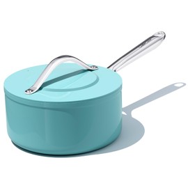 CookinCraze 3.5QT Nonstick Ceramic Sauce Pan with Lid, Quick & Even Heat Distribution PFAS-Free Non Toxic Cooking Pot for Rice/Soup/Sauces, All Stovetops Compatible, Oven Safe 500°F, Caribbean Blue