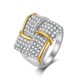 Joliernelle 14K Gold Plated Statement Rings for Women Stainless Steel Full Diamond Ring Wedding Band Jewelry Size 8