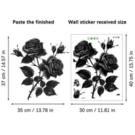 duoyif Wall Tattoo Black Rose Flowers Wall Decoration Pack of 2 Stickers Flowers Black Wall Stickers Rose Blossoms Wall Stickers Wall Pictures Living Room Bedroom Hallway Window 35 x 37 cm (b)