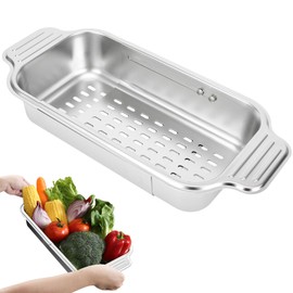 ARNTY Kitchen Strainer Stainless Steel – Extendable – Strainer Basket Over Sink Strainer, Kitchen Strainer, Pasta Strainer, Strainer Basket Sink, Cooked Pasta Drain, Kitchen Utensils, Vegetables,