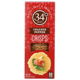 34 Degrees Cracked Pepper Crisps, Thin Light & Crunchy Crisps, 4.5 Oz (Pack of 12)