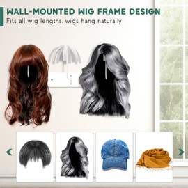 Yumkfoi Hanging Wig Stand for Multiple Wigs, 6 PCS Wall Mounted Wig Hanger Holder, Sturdy Wig Storage Organizer Rack for Wig Display, Storage, Styling, Drying (Carbon Steel and Wood)