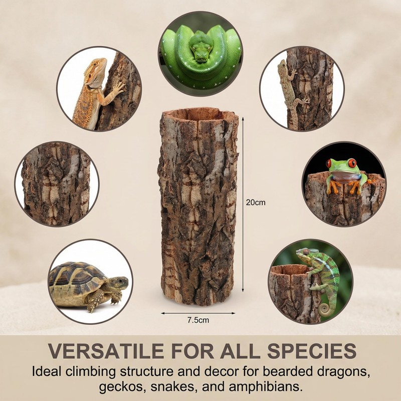 DECHOUS Natural Cork Bark for Reptile Hideout Round Cork Bark