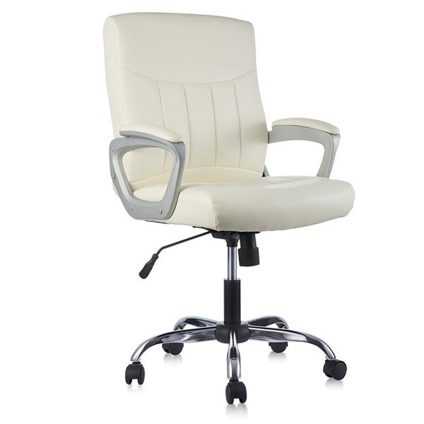 CLATINA Office Computer Desk Chair Executive Mid Back Chair Comfortable Ergonomic Managerial Chair Adjustable PU Leather Home Office Desk Chair Swivel, White 1PK