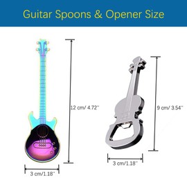 Guitar Spoons Coffee Teaspoon, ESRISE Stainless Steel Musical Coffee Gifts for Men, Cute Tea Spoons for Christmas Gifts Birthday Gifts(Multi-6 with Opener)