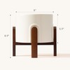 La Jolie Maison White Planter with Wood Stand, Large Ceramic