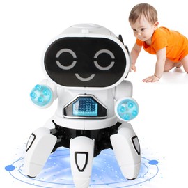 CCKIAJIA Juguete Robot Bailarín, Juguete Robot con Música y Luz, Juguete con Forma de Pez de Seis Garras, Juguete Educativo Interactivo Bailarín para Niños 4-8 Años (Blanco)