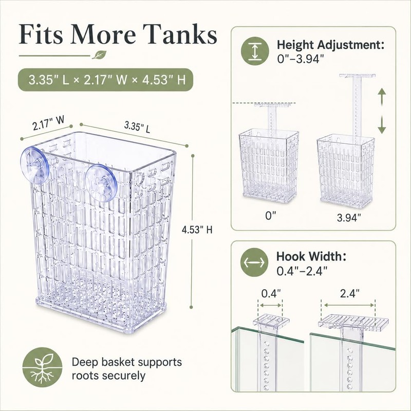 4 Pack - Aquarium Plant Holder, Adjustable Clear Aquaponic Planter