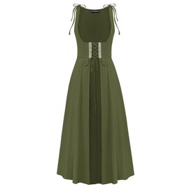 Scarlet Darkness Women Ren Faire Costume Peasant Medieval Over Dress Lace Up Dress Army Green L