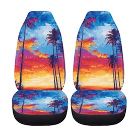 BIGCARJOB Hawaii Palm Car Seat Cover Set for Front Only, 2 Pcs Vehicle Bucket Seat Cover Saddle Blanket for Women Car Interior Accessories Auto Front Protector Set