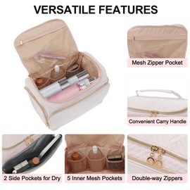 GLIDESMOOTH Makeup Bag, Large Travel Cosmetic Bag with Handle, Spacious Toiletry Bag, Portable Organizer for Makeup Accessories & Personal Care Items, Light Pink