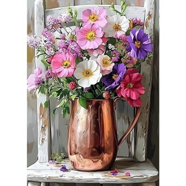 MXJSUA DIY Diamond Painting Kits for Adults, Chair Bouquet Flowers Diamond Gem Art Painting for Beginners, Diamond Picture with Full Round Drill Dots Craft Set Gift, 30x40cm