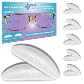 GMS Optical 1.8mm Reg-Thin/18mm Long Length- Anti-Slip Adhesive Contoured Silicone Nose Pads for Glasses & Sunglasses to Keep Glasses from Sliding Down Nose (5 Pair)(Clear)